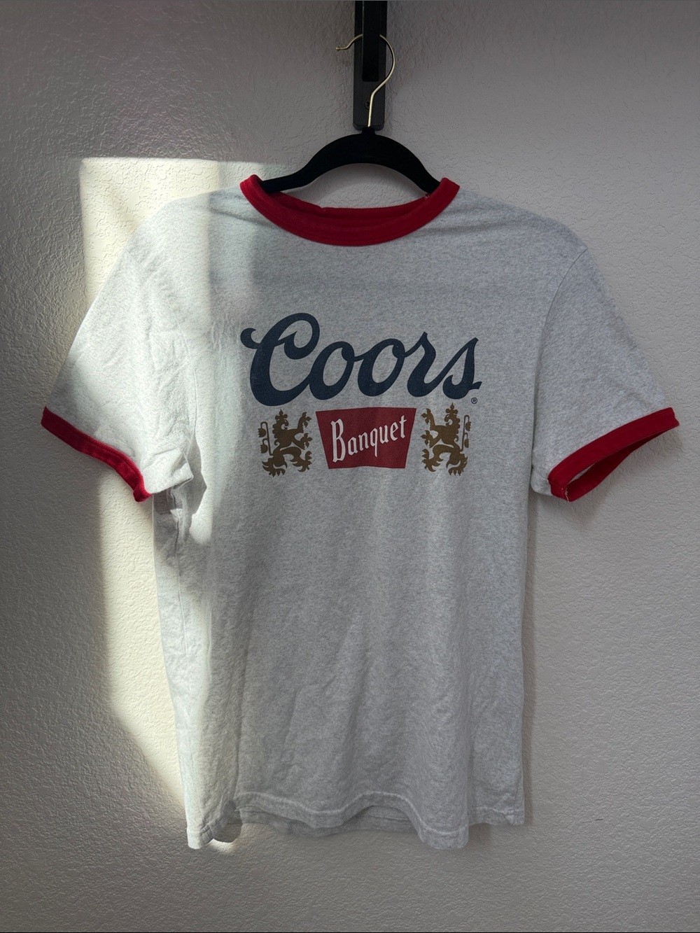 Coors Banquet Men's White Ringer Tee with Red Trim- Size S